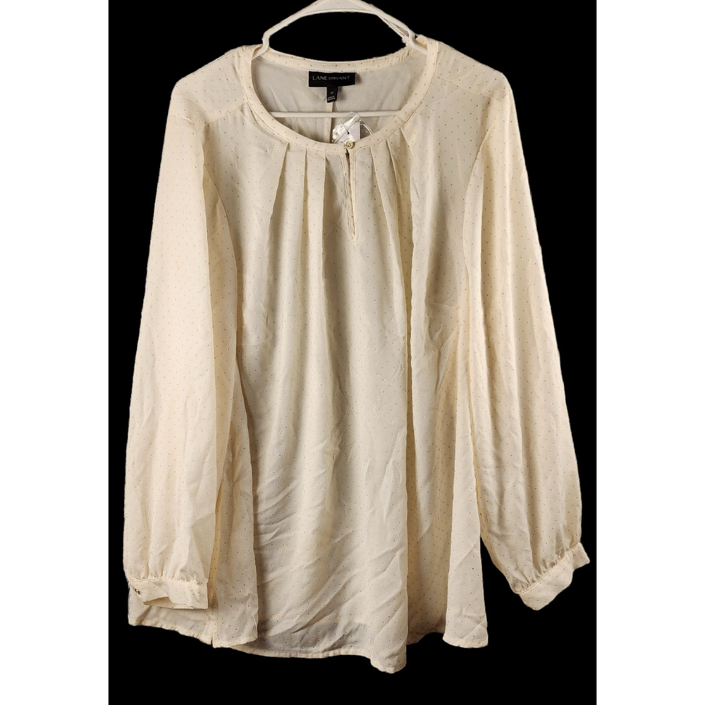 NWT Lane Bryant Womens Blouse Sz 20 White W/Gold Dots Long Sleeves